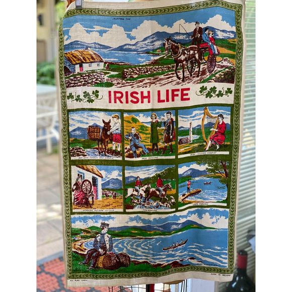 NWOT VTG IRISH LIFE 100% Linen Tea Towel Made in Ireland Souvenir 29" H x 20" W - Picture 1 of 6